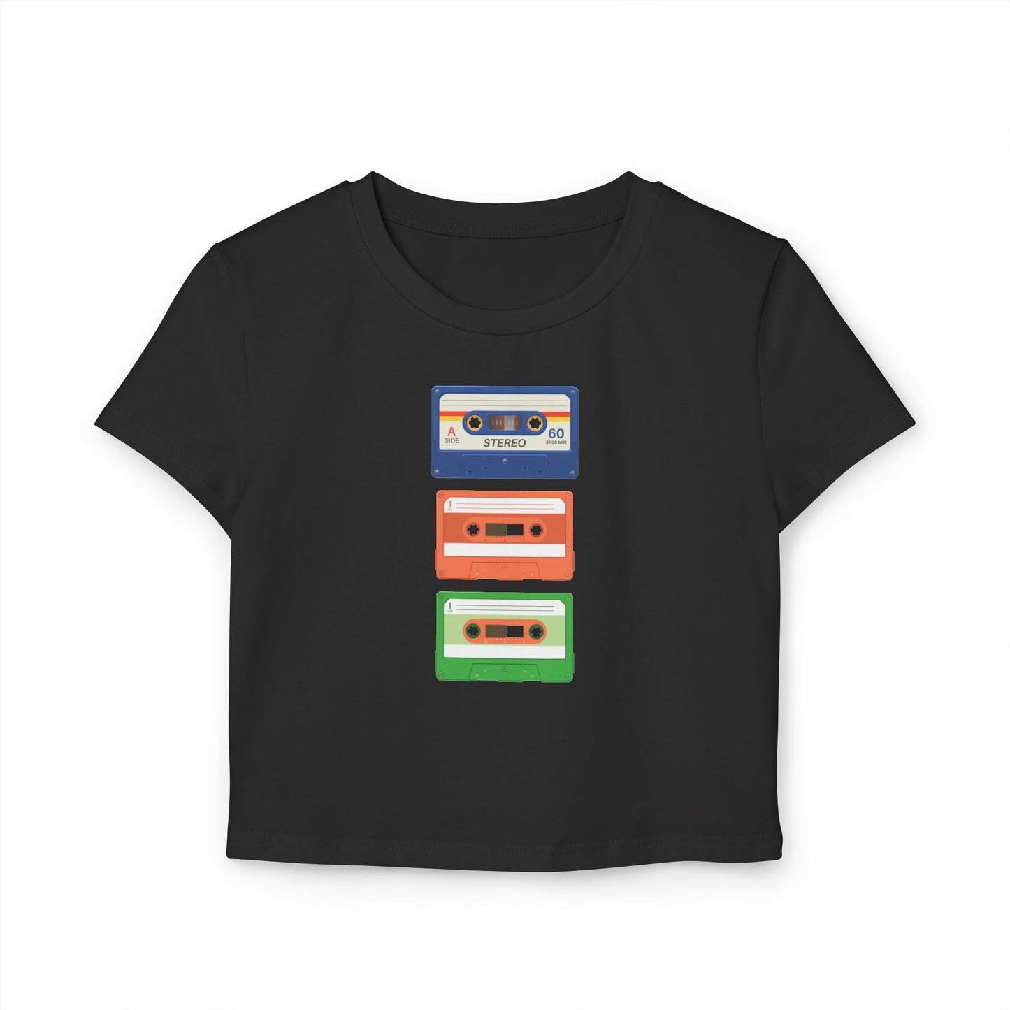 Retro Cassette Tape Crop Tee – Vintage 80s Music T-Shirt, Aesthetic Indie Nostalgia Shirt